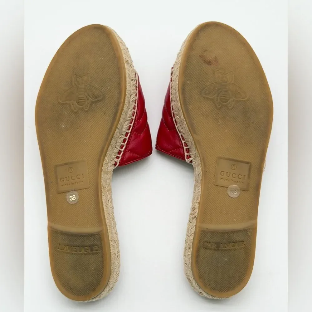 Gucci Pilar GG Marmont Leather Espadrille Slide Sandals Red Matelassé EU 38 US 8 - Picture 10 of 12